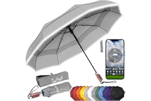 Royal Walk Parapluie Pliant Ouverture et Fermeture Automatique Pour Hommes et Femmes Parapluie Réfléchissant Résistant au Vent, Anti Tempete, Compact et Solide, Poignée en Bois Veritable Luxueux et Double Toile Ventilé