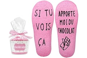 Zemolo Cadeau Femme Noël Chaussette Fantaisie Rigolotes pour Femme Maman Socks Humour Personnalisé Chaudes Polaire Hiver Rose Coffret Cadeux Chocolat Cadeau pour Saint-Valentin Anniversaire