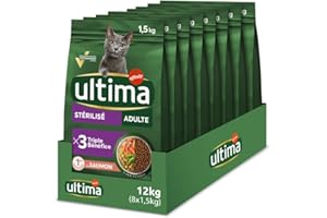Ultima Croquettes pour Chat Stérilisé Adult avec du Saumon - Pack 8 x 1,5kg