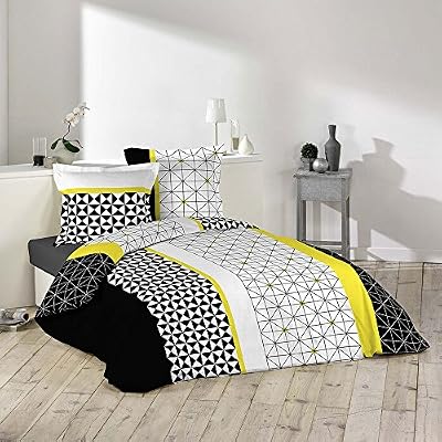 dkdo Housse de couette - 220 x 240 cm + taies - Yellowmétric - Motifs scandinaves