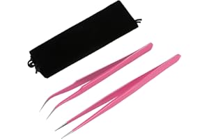 HOTOP 2 Pièces Tout Droit et Embout Courbé Pince à Clip pour Extensions de Cils, Acier Inoxydable Rose Outils d'Application Faux Cil