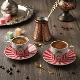 Deconox &Ouml;zel Kutulu 2'li Porselen T&uuml;rk Kahvesi Fincan Takımı - Kuş ve Kelebek Desenli Kırmızı/Yeşil Renk Se&ccedil;enekli Hediyelik 