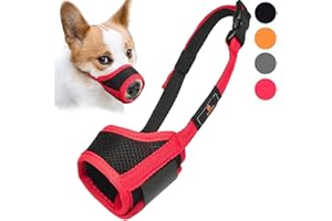 PUBIAO Muselières pour Chiens, Doux et Respirant Matériau Nylon Muselière Réglable Confortable Anti-Morsure Anti Aboiement Masque de Chien pour Chiots/Petits/Moyen Chiens (S, Rouge)