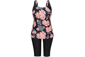 Hanna Nikole Plus Size Swimwear for Women Sportlish with Rash Guard Shorts Padded Tankini Set Two Piece