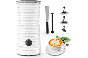 MORPILOT Elektryczny spieniacz do mleka 4 w 1, automatyczny spieniacz do ciepłej i zimnej pianki mlecznej, z 4 trybami, antypoślizgowa konstrukcja, 400 W, 240 ml (biały)