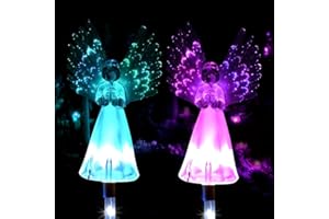 Jetcloud 2Pack Garden Solar Lights Outdoor, Waterproof Solar Angel Stake Lights with Luminous Lamps Wings Multi-Color Changing LED Solar Lights for Outdoor Garden Path Home 38CM/15Inch