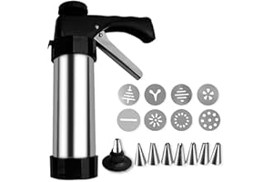 JINGLING prensa galletas, multifuncional, agarre cómodo, prensa galletas, kit fabricación prensa galletas para decoración pasteles con 8 discos y 8 puntas glaseado