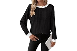 ABINGOO Pullover Damen Rundhals Langarmshirt Elegant Oberteile Herbst Lässig Farbblock Baumwolle Langarm T-Shirt Basic Sweatshirt