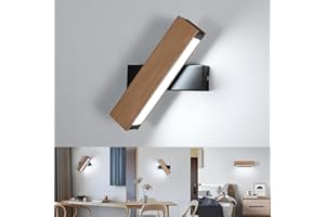 Dorlink Aplique Pared Interior Giratorio, Apliques Pared Dormitorio Madera, 6500K Blanco Frío Aplique Pared Sin Cable, Lámpara de Noche, Lampara de Pared Blanco para Corredor, Escalera