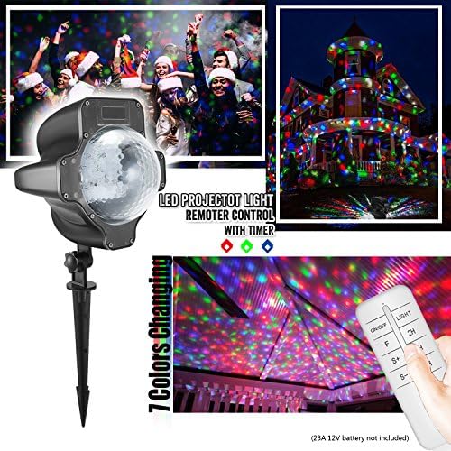 iEZok 7 Colour Christmas Outdoor Projector Lights Led Moving Light Projection IP65 Waterproof Indoor Outside Decorations Landscape Light Projector for Xmas Party Birthday Garden Wall Decoration