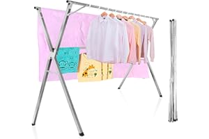 IBVIVIC Wäscheständer Klappbar Standtrockner Kleiderständer 110-150cm (Ausziehbarer) mit 20 winddichten PP-Haken, Keine Montage Erforderlich, Platzsparend, für Zuhause, aus Edelstahl, Silber