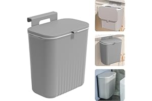 Accmuzzy Kitchen Bin, Under Kitchen Counter Bins with Lid,9L Food Waste Caddy Rubbish Dustbin Wall Mounted for Under Sink,Cupboard Door,Kitchen Cabinet,Camping,Bathroom,Bedroom (Grey)