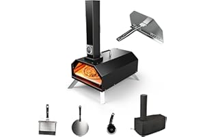 KARIENVIR Outdoor Pizza Oven 12" Portable Wood Fired Pellets Pizza Ovens, Stainless Steel Pizza Maker for Backyard or Outside Camping With a Thermometer,a Carry Bag and a Cutter，Pizza Stone