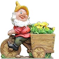 Design Zwerg mit Blumentopf NF 15156-2 Fahrrad XL 36 cm Hoch Deko Garten Gartenzwerg Figuren DekorationDesign