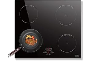 HOBSIR HOB Hobsir Piano cottura induzione 4 fuochi, Piastra a Induzione da incasso 59cm, 9 Livelli di Potenza, 6400W,CXontrollo Touch, Funzione Pausa, Timer, 220V