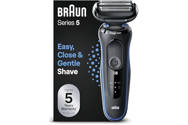 Braun Rasoir Electrique Homme Series 5 51-B1000s, Bleu, Etanche, A Grille Et Sans Fil, 3 Lames Flexibles Pour Bien Raser La Barbe Et Le Visage, Coffret De Rasage Avec Chargeur Intelligent