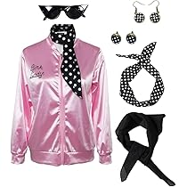 helymore Roze satijnen jas uit de jaren 50 voor dames, Halloween carnaval cosplay-kostuum, roze jas met halsdoek, feestkleding, S
