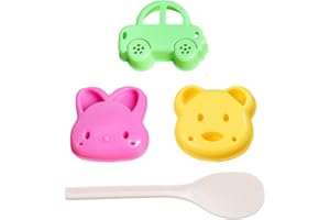 CWPFVQA 3 Moldes Para Pan, 1 Cuchara De Arroz Para Niños, Cortador De Sándwiches Para Niños, Molde Para Pan Con Forma De Conejito Y Oso, Molde Para Tartas De Coche, Adecuado Para Niños Y Adolescentes