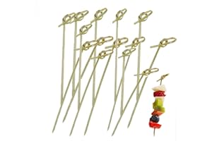 YIPUETERNITY 200 Palos Cóctel de Bambú, 12 cm Palillos Para Cócteles, Palillos Dientes de Bambú Naturales, Nudo Retorcido Palillos Aperitivos, Palillos Decorativos Para Frutas,Comensales,Alimentarios, Fiestas