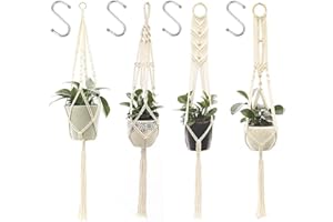 Kaxich 4Stk Makramee Blumenampel Pflanzenhanger Baumwollseil Pflanzen Halter Boho für Innen Außen Decken Balkone Wanddekoration Home Decor