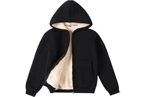 Valcatch Boys Girls Fleece Hoodie Jacket, Unisex Kids Solid Full-Zip Sherpas Lined Sweatshirt, Soft Warm Long Sleeve Zipped Coat for Children, Thick Winter Outerwear Casual Fashion Hoodie for 3-12 Y