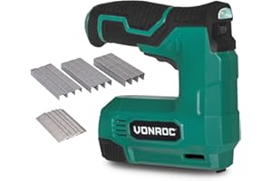 VONROC Grapadora de batería y pistola de clavos, 2 en 1 para madera, clavadora de batería de 4 V, incluye 900 grapas, 300 clavos, 30 disparos por minuto