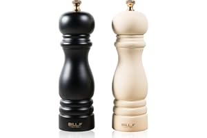 BF BILL.F SINCE 1983 Bill.F Salz- und Pfeffermühlen-Set, Holz-Pfeffermühle, 2er-Set Manuelle Salz-Pfefferstreuer-Mühle, nachfüllbar, 7 Zoll (Schwarz und Beige)