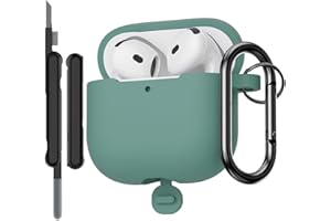 AOTUAO Hülle Kompatibel mit AirPods 4. Generation Hülle Case mit Reinigungsset, Weiches Silikon Stoßfeste Schutzhülle für AirPods 4 2024 Case Cover mit Karabiner, Pine Green