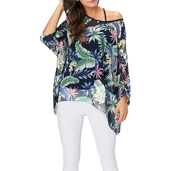 Jsaierl Women's Floral Print Puff Sleeve Kimono Cardigan Loose Chiffon Cover Up Casual Blouse Tops - View #11