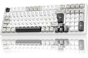 ‎AULA AULA F99 Kabellose Gaming Tastatur Mechanisch,QWERTZ DE-Layout,BT5.0/2.4G/USB-C,Gasket Struktur,Hot Swap,Software,RGB,PBT Tastenkappen,8000mAh,Creamy Sound,95% Prozent Mechanische Tastatur (Weiß Grau)