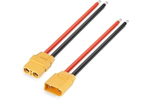 ELFCULB 1 par de conectores XT90 con cable de silicona 10 AWG, XT90 macho y hembra para cable de batería RC Lipo Drone (15 cm)