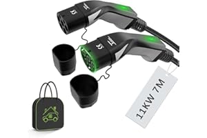 Teskee Câble de Charge EV Chargeur EV Type 2 à Type 2 avec voyants Lumineux Sac Portable pour Tous Les véhicules électriques et Voitures Hybrides Rechargeables 11kW 16Amp 7 Mètres Triphasé Mode 3