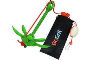 BeGrit Ancora Barca Pieghevole 1.5kg/3.3lb Kit di Ancora Kayak Gommone per SUP Canoe Ancoraggio Ombrello Acciaio Carbonio con Cima Ormeggio Corda Arancione Galleggiante da 10m e Borsa di Stoccaggio