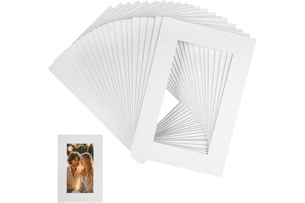 20 stycken passepartout yttre storlek 10 x 15 cm, kartong passepartout, innerstorlek 6,1 x 11,2 cm, passepartout ram papper 1,5 mm tjock, passepartout kartong vit för foton, bilder, konsttryck