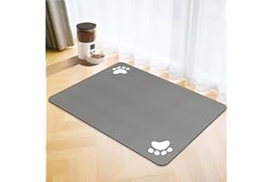 SOLIC Antiscivolo Tappetino Ciotole Gatto Mat,Tappetino Ciotola Cane Assorbente,Super Assorbente Tappetino per Cibo per Gatti,Tappetino per Ciotola per Cani e Gatti (Grigio, 50x70cm)