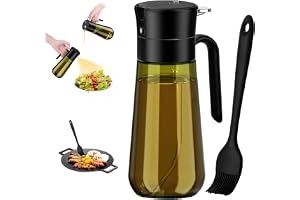 Euqvunn 2-i-1 Olivoljedispenserflaska med Pensel, 580ml Ljusbeständig Glas Olivoljesprayflaska för Att Bevara Färskhet, Ideal