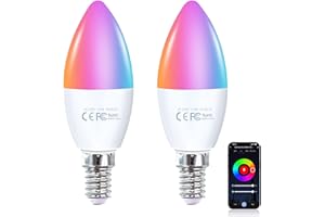 FITOP Bombillas Inteligentes Alexa, Lámparas LED E14 Wlan, Bombilla Regulable 4,9 W 470 Lm, 2200-6500K, RGB 16 Millones de Colores, Compatible con Alexa/Google Home, Control por voz, 2 Packa