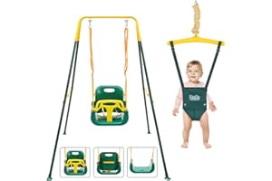 FUNLIO 2-in-1 Altalena e Altalena da Porta per Bambini, Altalena Resistenti con 4 Sacchi di Sabbia, Supporto in Metallo Pieghevole per Giochi al Coperto/Esterno, Facile da Montare e Riporre - Verde
