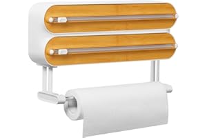 Quasziwa Distributeur Papier Aluminium avec Porte Sopalin - Support Mural Pour 3 Rouleaux, Derouleur Film Alimentaire Magnétique avec Coupeur Pour Cuisine - Devidoir Essuie Tout, Blanc