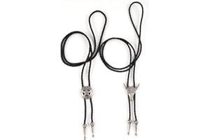 Bubuny 2 Pieces Fashion Bolo Ties Leather Tie Necktie Cow Skull, Ranger Star Black Tie Necktie Western Cowboy Vintage Bolo tie Retro Necktie Costume Accessories for Men Women