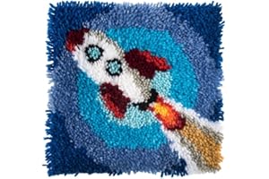 CRAFTSFABRICS Knüpfhaken-Set für Erwachsene, Knüpfkissen-Sets und Sticksets für DIY-Handarbeiten, Knüpfhaken, Teppiche, Kissen, Matten, Bastelsets (Rakete)