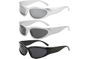 NXPWRC 3-Pack Oval Sports Sunglasses, Cycling Glasses, Windproof & UV Protection, Black & Silver, Modern Style