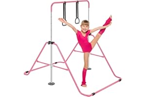 ToughHub Gymnastics Bar - Training Gymnastics Equipment for Kids - Adjustable Height - Folding Horizontal Bar with Gymnastic Rings