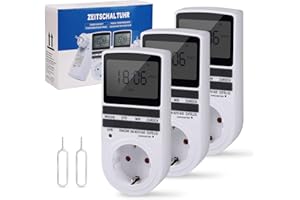 ‎HAPPYGOO Nach Maß Deutsche Ausführung Zeitschaltuhr Steckdose - 3 PCS| Elektrische Zeitschaltuhr Digital mit Deutsche System und Tasten | 10 konfigurierbare Programme | 12/24h Modus, Weiß