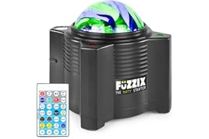 Fuzzix Aurora Projecteur aurore boréale - 4 LEDs 2W RGBW + LED Blanche, 15 Diapositives, Haut-Parleur Bluetooth, Batterie Intégrée, Télécommande Incluse, Idéal pour Décoration Chambre