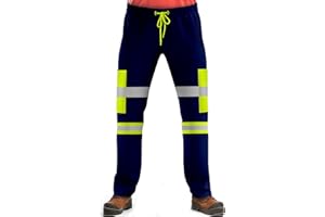 NOROZE Pantalones de Trabajo de Alta Visibilidad para Hombre, con Cinta Fluorescente Reflectante de Alta Visibilidad, Alta Visibilidad, Dos Tonos, Bolsillo Lateral, Pantalones de Trabajo