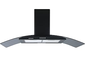 Cookology CGL100BK/A Energy A Rated Black 100cm Curved Glass Chimney Cooker Hood, Kitchen Extractor Fan
