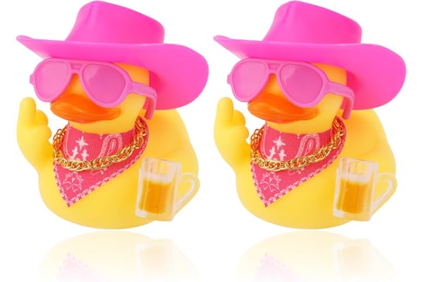 Fukaisu Lot de 2 Canard en Caoutchouc Amusants pour Tableau Bord, Décoration de Voiture Canard en Caoutchouc avec Mini Lunettes Chapeau Écharpe pour la Maison Le Bureau Réfrigérateur (Rose)