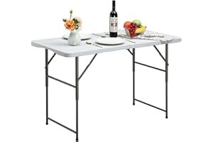HollyHOME Tavolo Pieghevole 122x60cm Piccolo Tavolo Portatile per Giardino Cucina Picnic Campeggio Altezza Regolabile Tavolino Pieghevole per Feste Balcone Terrazza, Bianco