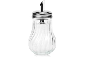 Dorblely Sucrier en Verre, Distributeur de Sucre 200ml, Couvercle Bec Verseur Non Tranchant, Acier Inoxydable Récipient de Cuisine, Accessoires Décoratifs pour Comptoir